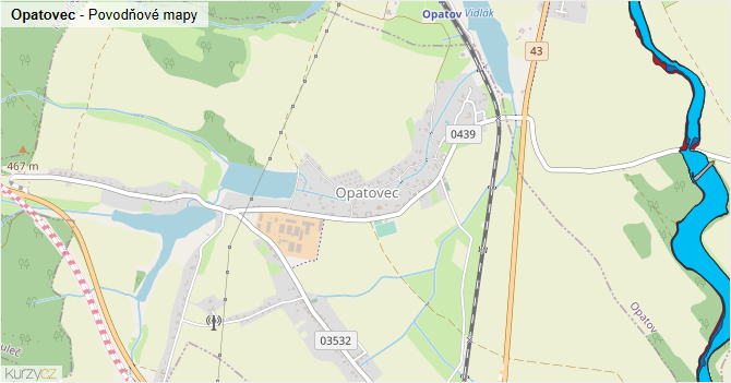 Opatovec - záplavové mapy stoleté vody