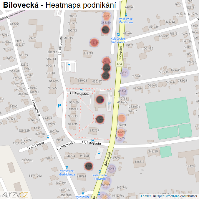 Mapa Bílovecká - Firmy v ulici.