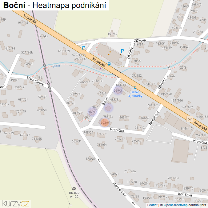 Mapa Boční - Firmy v ulici.