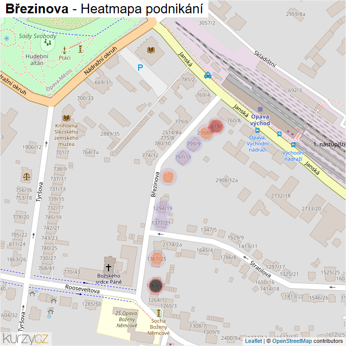 Mapa Březinova - Firmy v ulici.