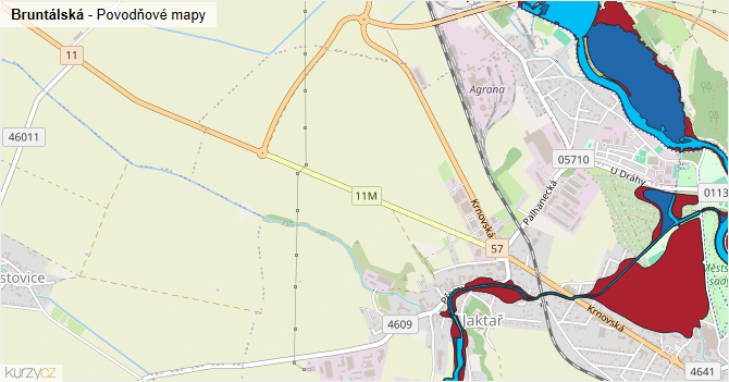 Bruntálská - záplavové mapy stoleté vody
