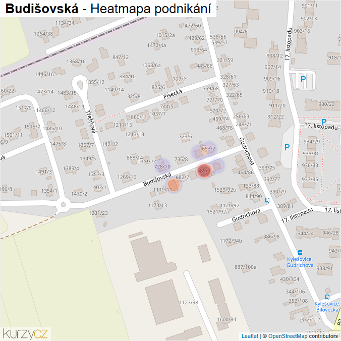 Mapa Budišovská - Firmy v ulici.
