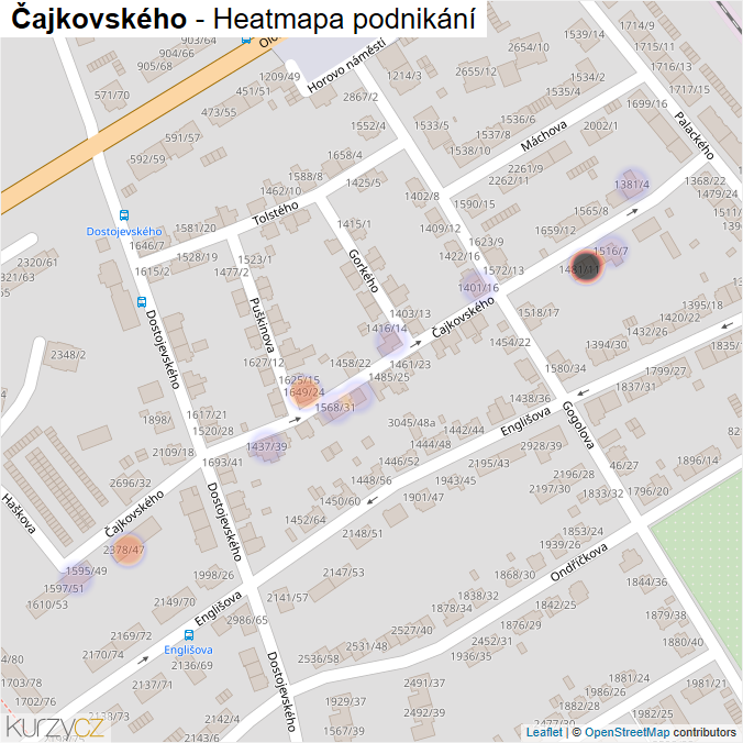 Mapa Čajkovského - Firmy v ulici.