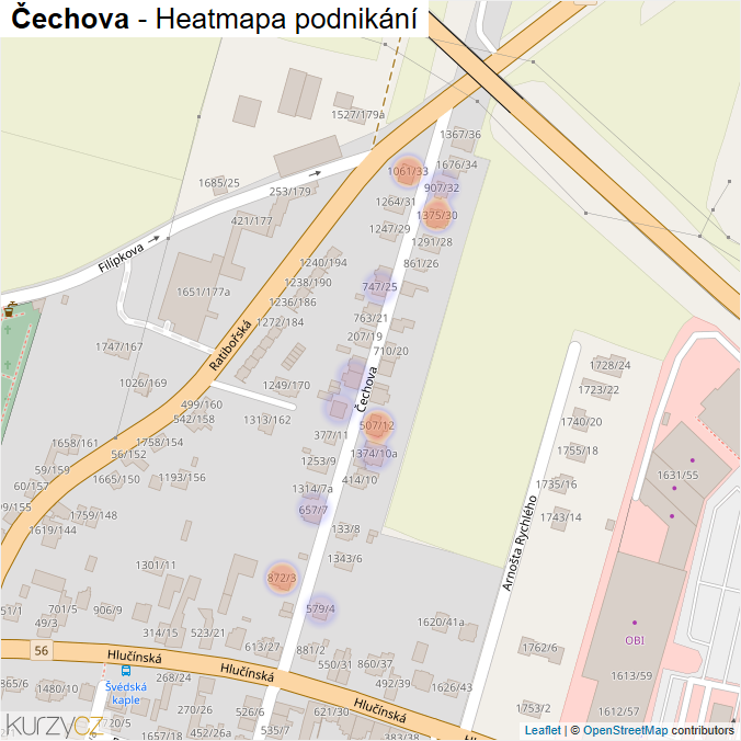 Mapa Čechova - Firmy v ulici.