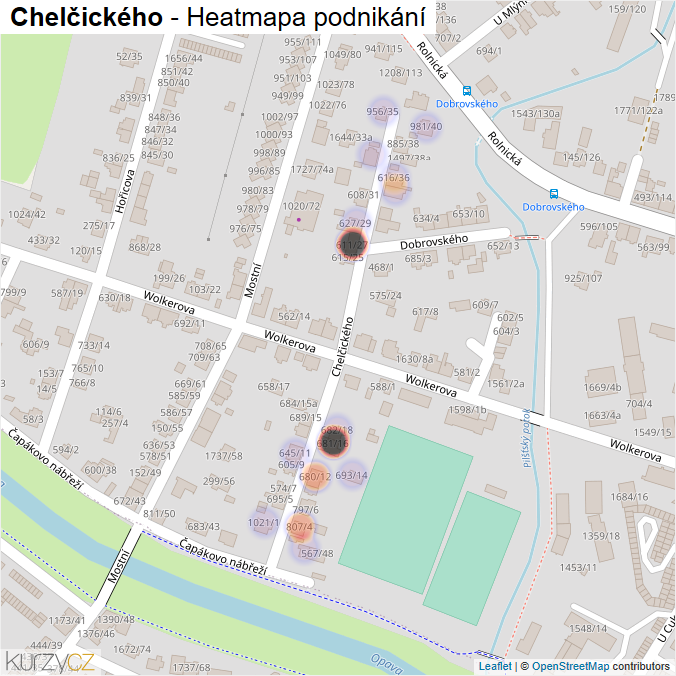 Mapa Chelčického - Firmy v ulici.