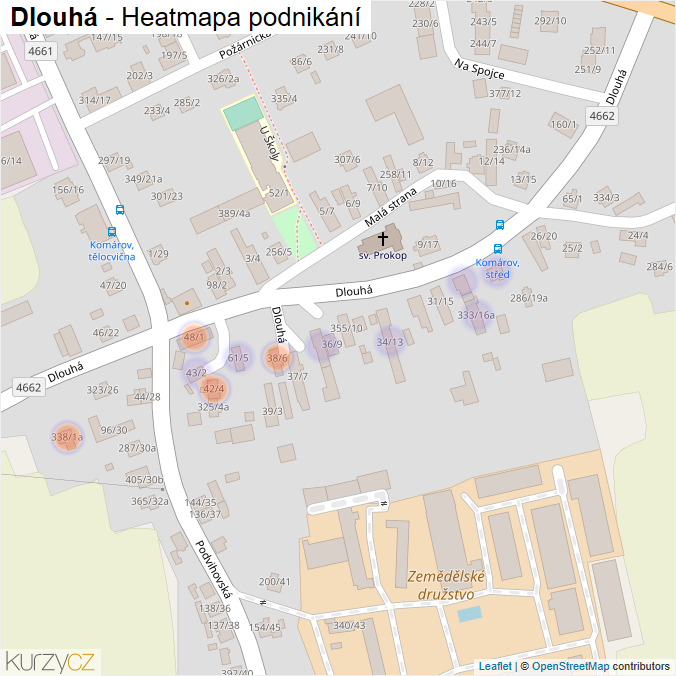 Mapa Dlouhá - Firmy v ulici.