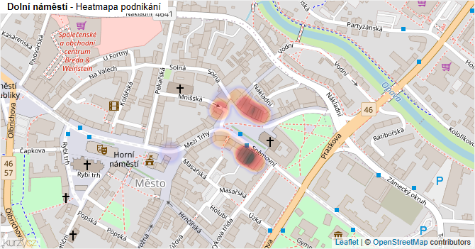 Dolní náměstí - mapa podnikání