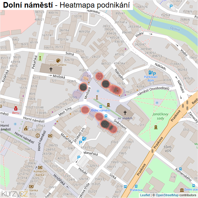 Mapa Dolní náměstí - Firmy v ulici.