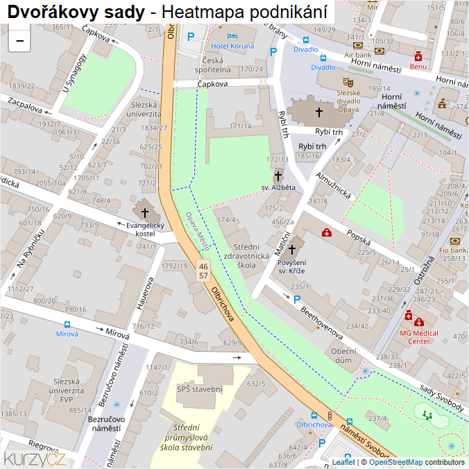 Mapa Dvořákovy sady - Firmy v ulici.