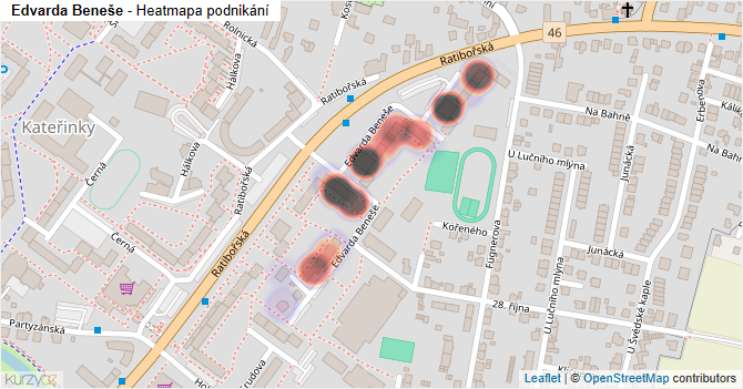 Edvarda Beneše - mapa podnikání