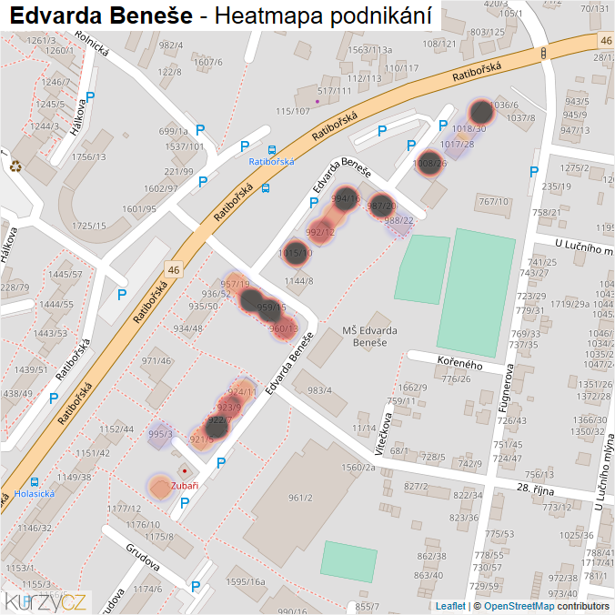 Mapa Edvarda Beneše - Firmy v ulici.