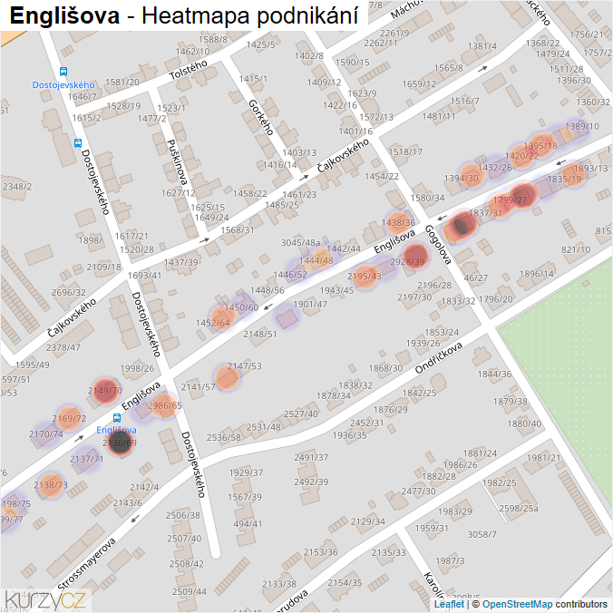 Mapa Englišova - Firmy v ulici.