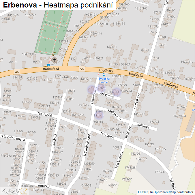 Mapa Erbenova - Firmy v ulici.