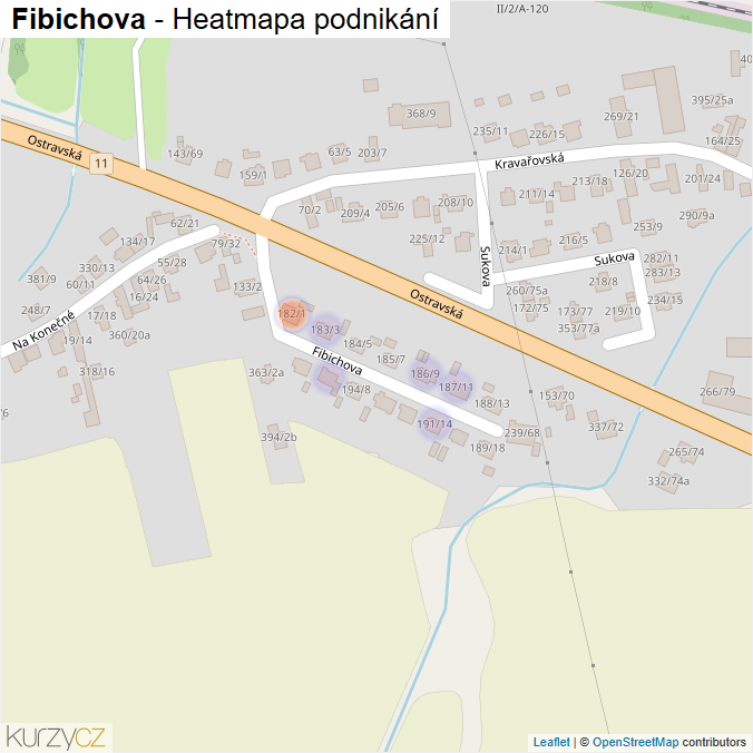 Mapa Fibichova - Firmy v ulici.