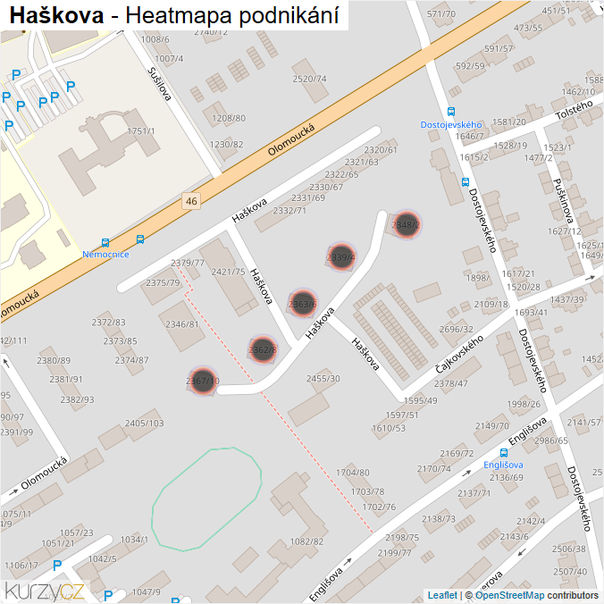 Mapa Haškova - Firmy v ulici.