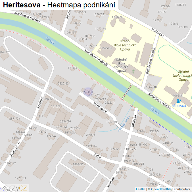 Mapa Heritesova - Firmy v ulici.