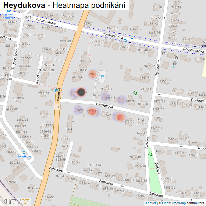Mapa Heydukova - Firmy v ulici.