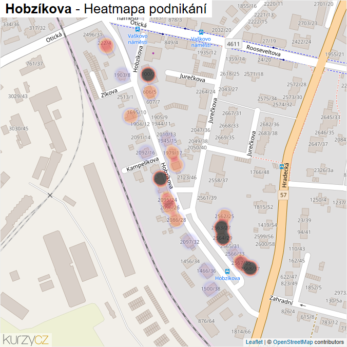 Mapa Hobzíkova - Firmy v ulici.