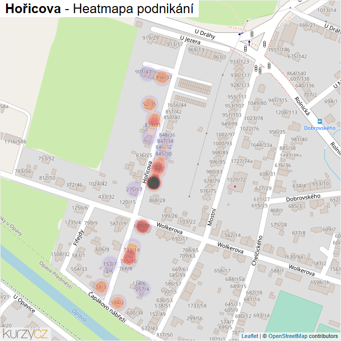 Mapa Hořicova - Firmy v ulici.
