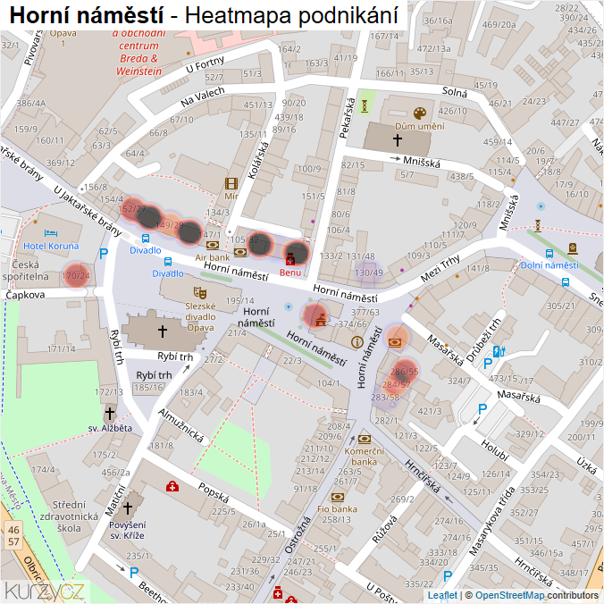 Mapa Horní náměstí - Firmy v ulici.