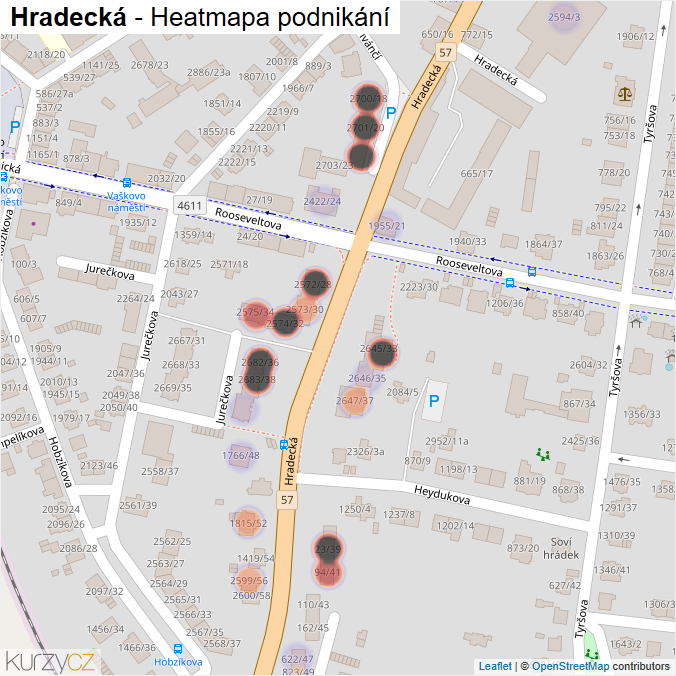 Mapa Hradecká - Firmy v ulici.