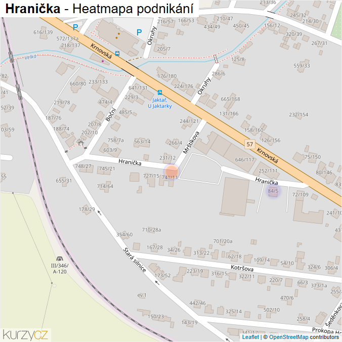 Mapa Hranička - Firmy v ulici.