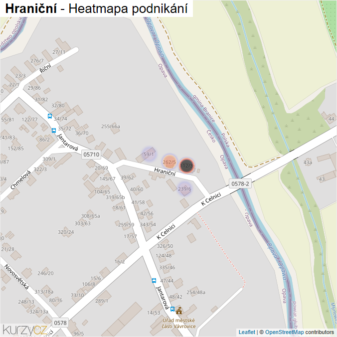 Mapa Hraniční - Firmy v ulici.