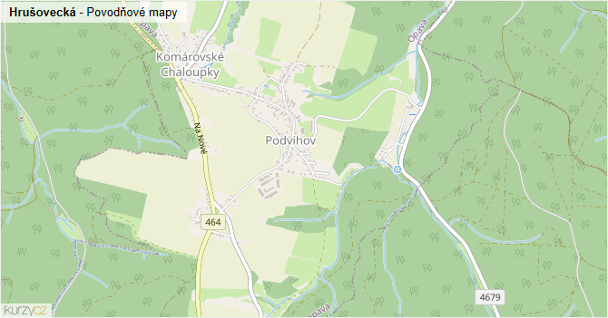 Hrušovecká - záplavové mapy stoleté vody