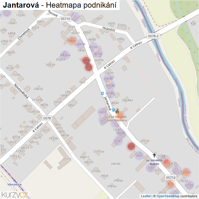Mapa Jantarová - Firmy v ulici.