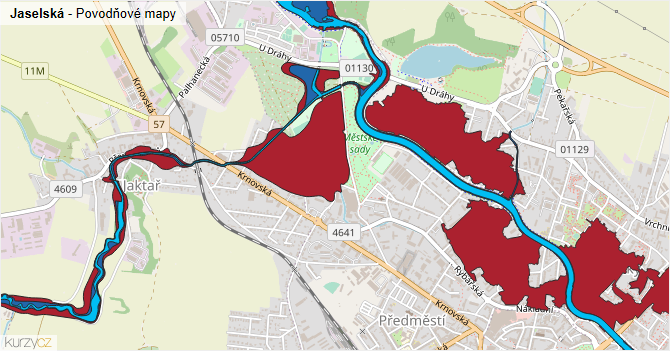 Jaselská - záplavové mapy stoleté vody