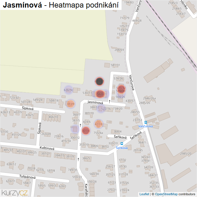 Mapa Jasmínová - Firmy v ulici.