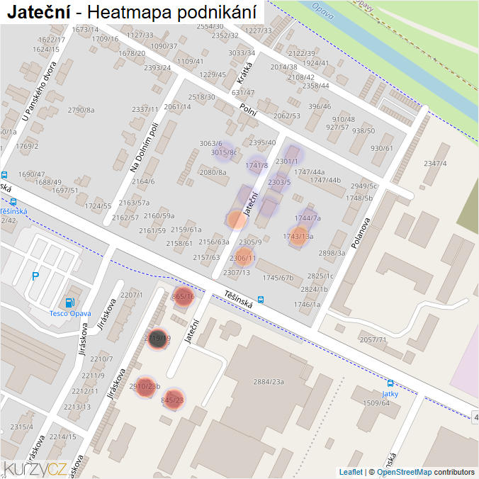 Mapa Jateční - Firmy v ulici.