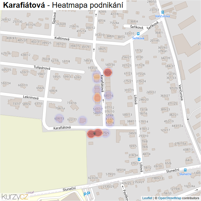 Mapa Karafiátová - Firmy v ulici.