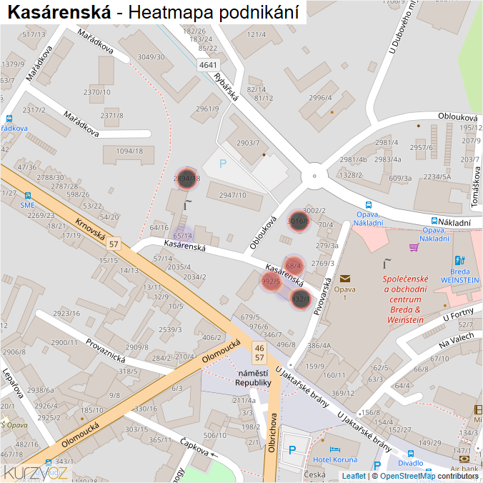 Mapa Kasárenská - Firmy v ulici.