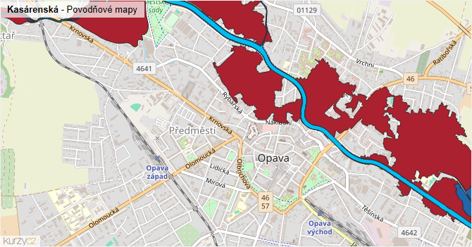 Kasárenská - záplavové mapy stoleté vody