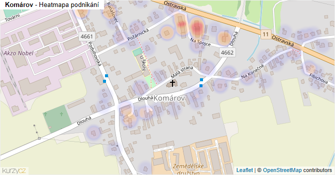 Komárov - mapa podnikání