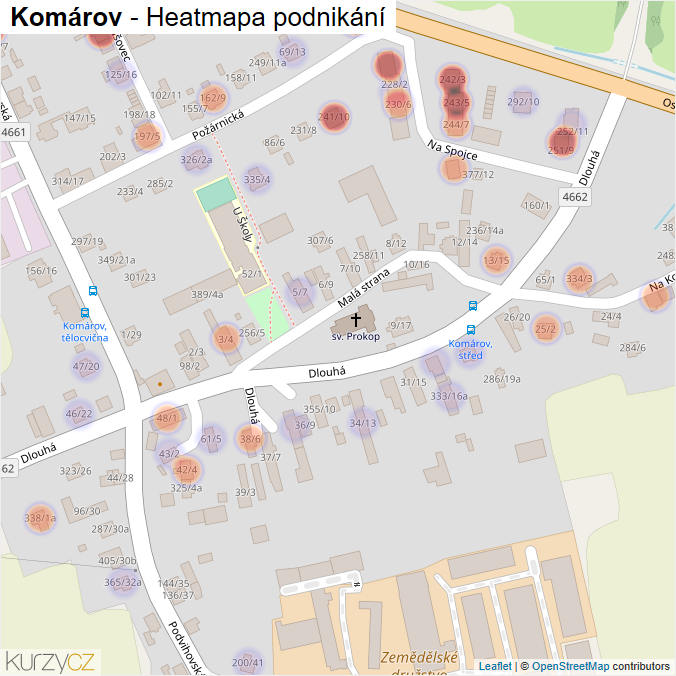 Mapa Komárov - Firmy v části obce.