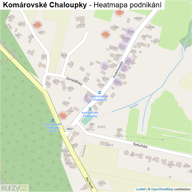 Mapa Komárovské Chaloupky - Firmy v části obce.
