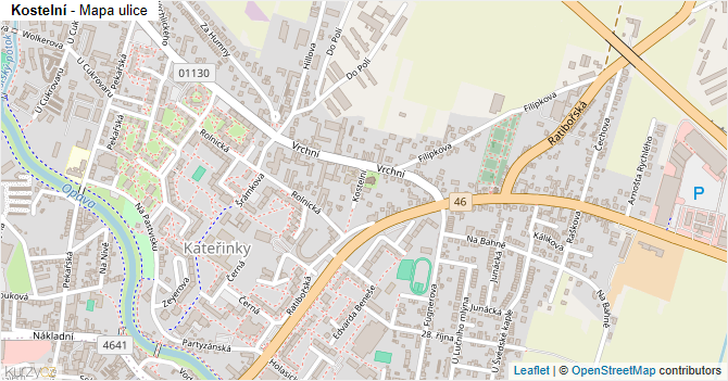 Kostelní - mapa ulice