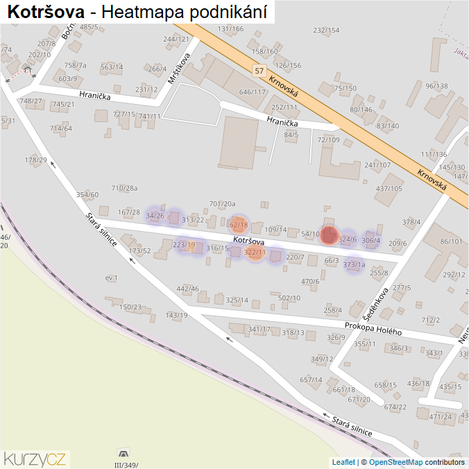 Mapa Kotršova - Firmy v ulici.