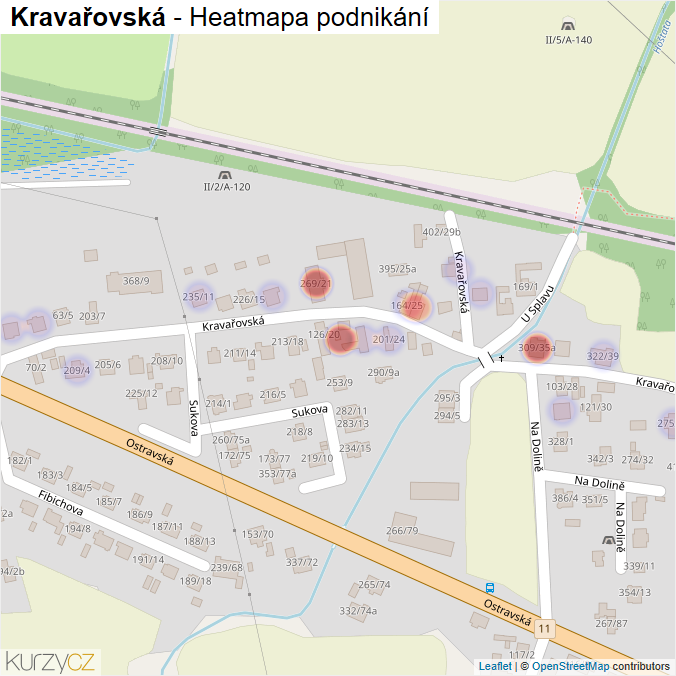Mapa Kravařovská - Firmy v ulici.