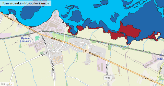 Kravařovská - záplavové mapy stoleté vody