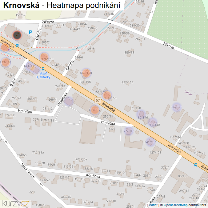 Mapa Krnovská - Firmy v ulici.
