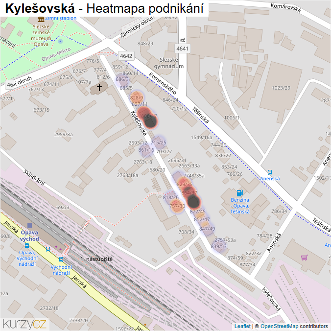 Mapa Kylešovská - Firmy v ulici.