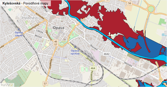 Kylešovská - záplavové mapy stoleté vody