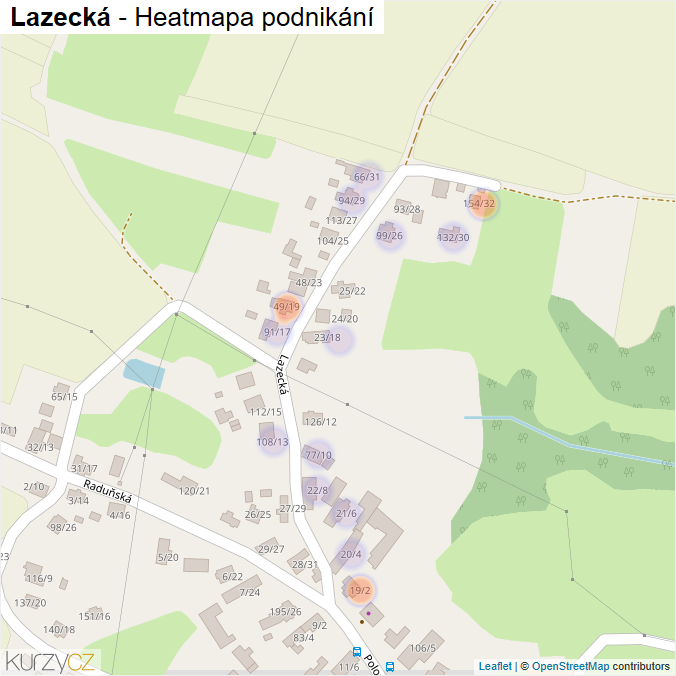 Mapa Lazecká - Firmy v ulici.