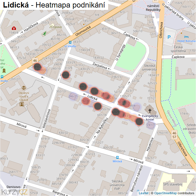 Mapa Lidická - Firmy v ulici.