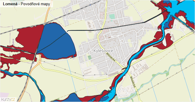 Lomená - záplavové mapy stoleté vody