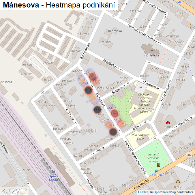 Mapa Mánesova - Firmy v ulici.