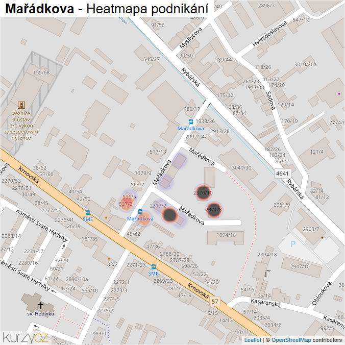 Mapa Mařádkova - Firmy v ulici.
